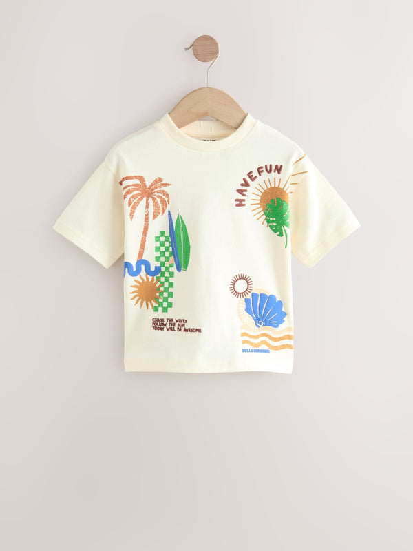 Ecru Beach Short Sleeve Back Print T-Shirt (3mths-7yrs)