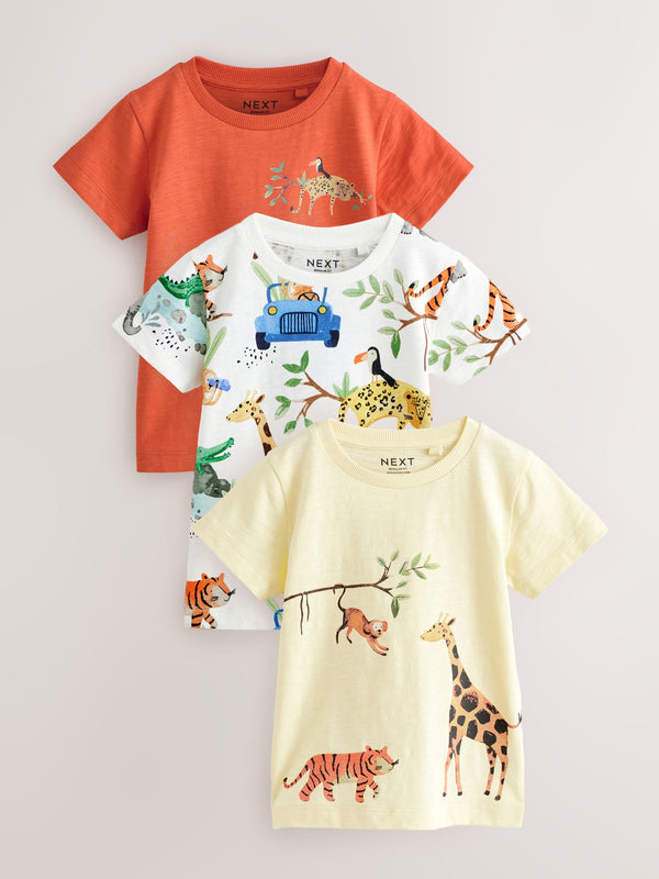 Blue/Yellow Safari Animals Short Sleeve T-Shirts 3 Pack (3mths-7yrs)