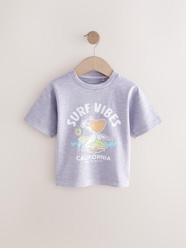 Purple Surf Vibes 100% Cotton Short Sleeve Graphic Print T-Shirt (3mths-7yrs)