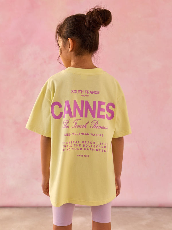 Yellow Slogan 100% Cotton T-Shirt And Cycling Shorts Set (3-16yrs)