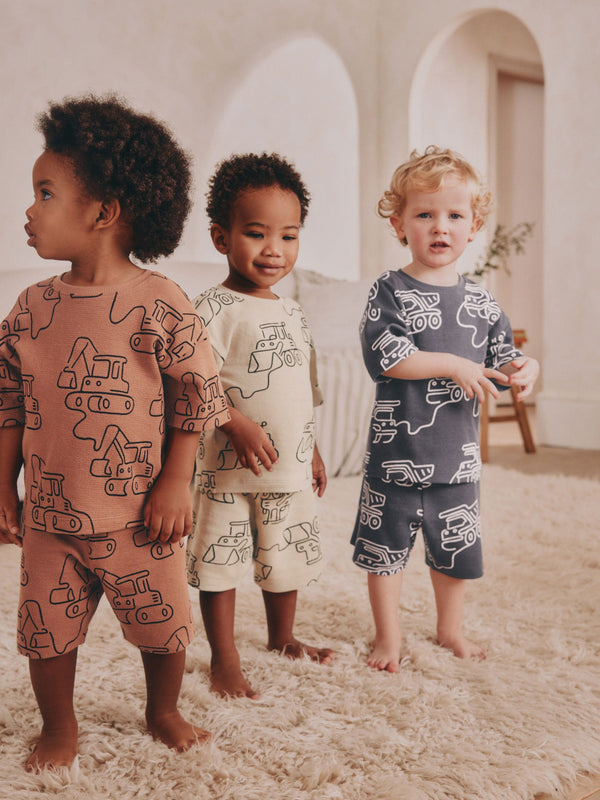 Green/Grey Linear Vehicle Short Pyjamas 3 Pack (9mths-10yrs)