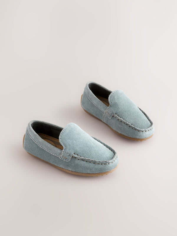 Blue Wide Fit (G) Suede Slip-Ons Loafers Shoes