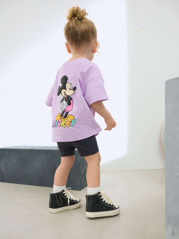 Lilac Purple Disney Mickey Mouse Short Sleeve T-Shirt and Cycle Shorts Set (3mths-7yrs)