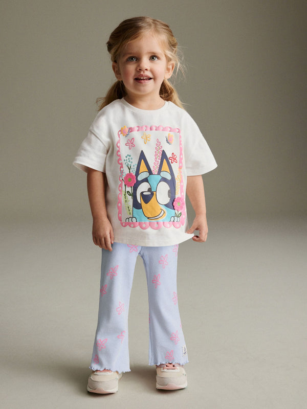 Blue/Ecru Bluey Short Sleeve T Shirt and Flare Leggings Set (3mths-7yrs)
