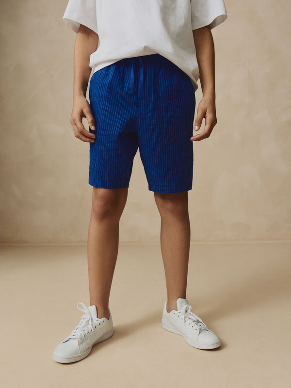 Navy Stripe Single Linen Blend Pull-On Shorts (3-16yrs)