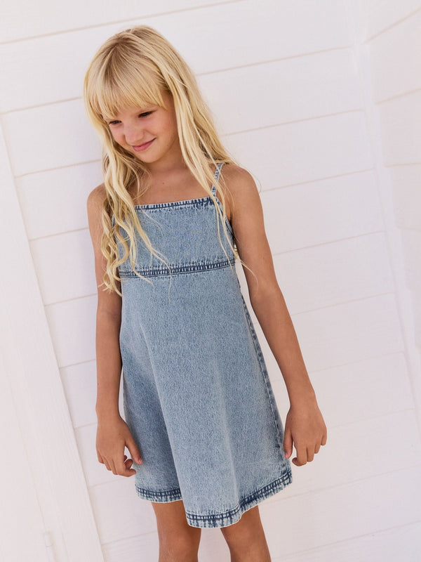 Blue 100% Cotton Strappy Denim Dress (3-16yrs)
