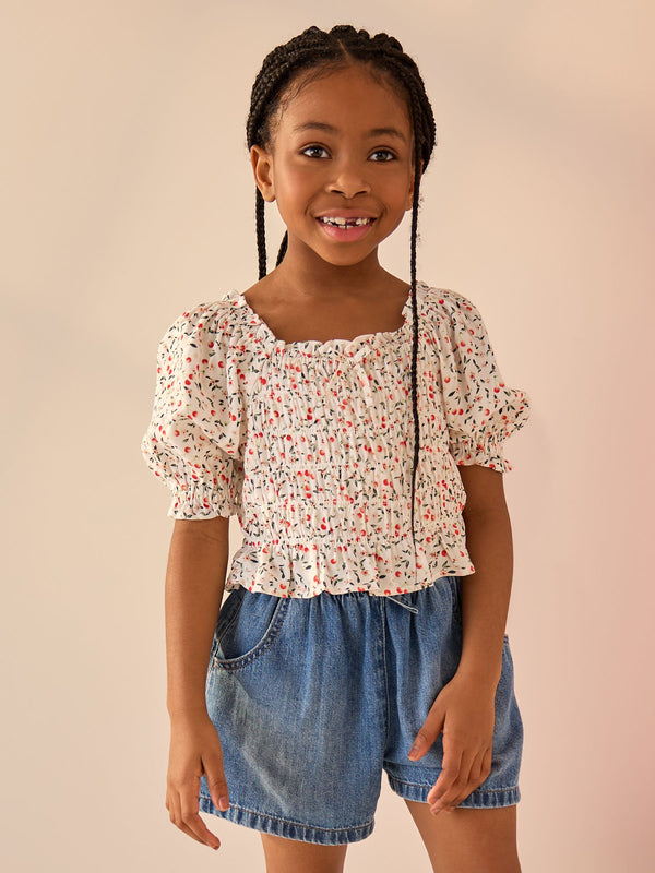 Cherry Print Shirred Blouse (3-16yrs)