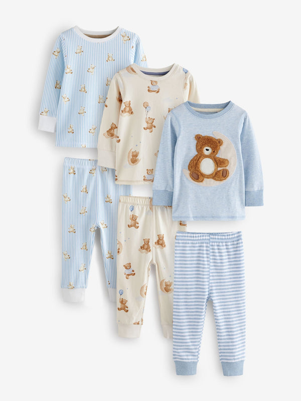 Blue/Ecru Baby Bear 3 Pack Snuggle Pyjamas (9mths-6yrs)