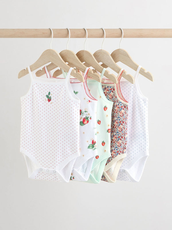 White Strawberry Baby Strappy Vest Bodysuits 5 Pack