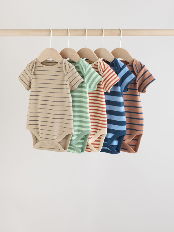 Multi Stripe Short Sleeve Baby Bodysuits 5 Pack