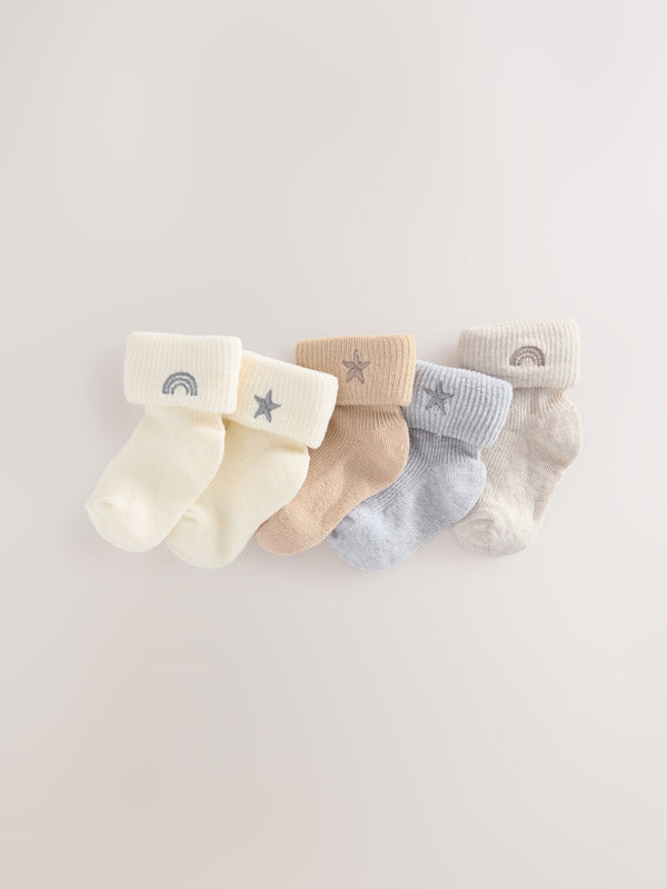 Neutral Embroidered Baby Socks 5 Pack (0mths-2yrs)