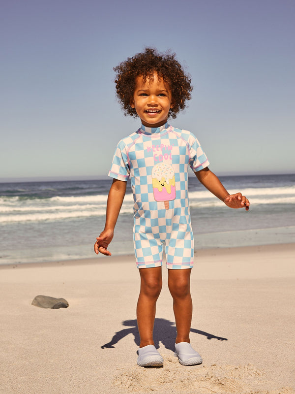 Blue Ice-Cream Zip Back Sunsafe Swimsuit (3mths-7yrs)