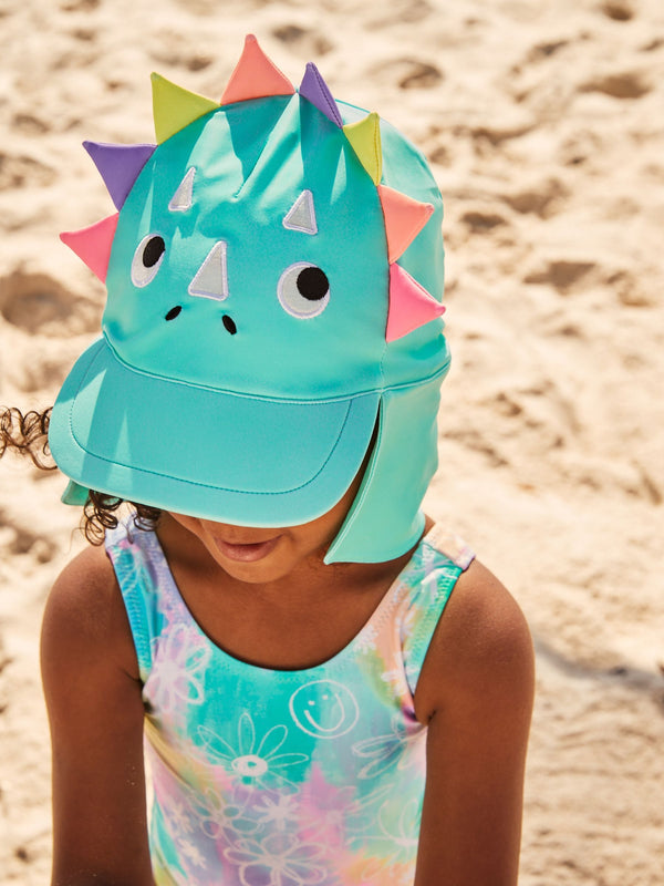 Aqua Blue Dinosaur Swim Cap (3mths-10yrs)