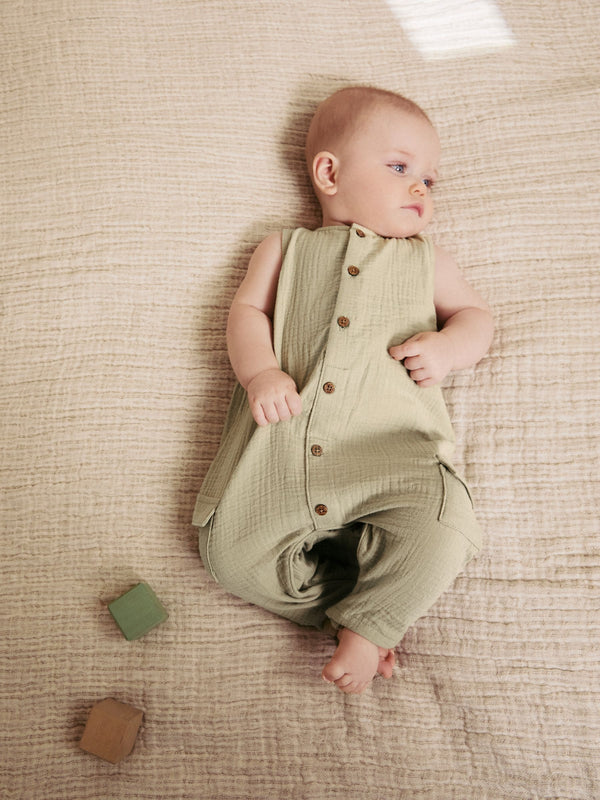 Sage Green Woven Baby Romper (0mths-2yrs)