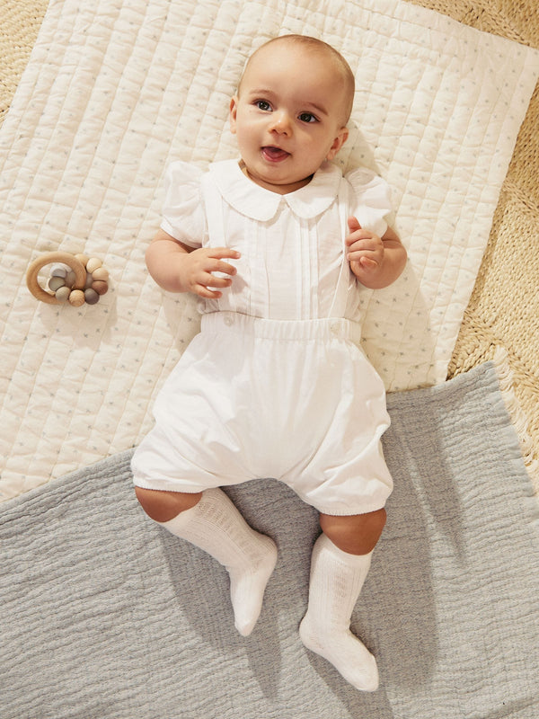White Smart Shirt, Shorts And Socks 3 Piece Set (0mths-2yrs)