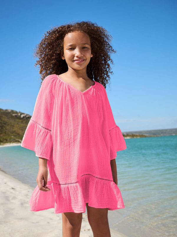 Pink 100% Cotton Beach Kaftan Dress (3-16yrs)