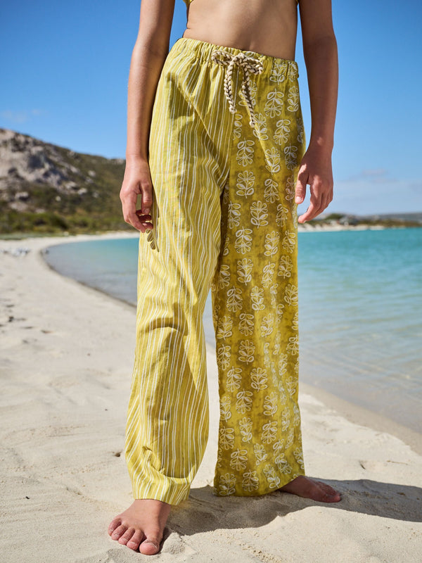 Olive Green Printed 100% Cotton Beach Trousers (3-16yrs)