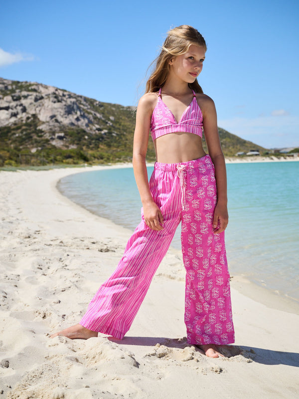 Pink Printed 100% Cotton Beach Trousers (3-16yrs)