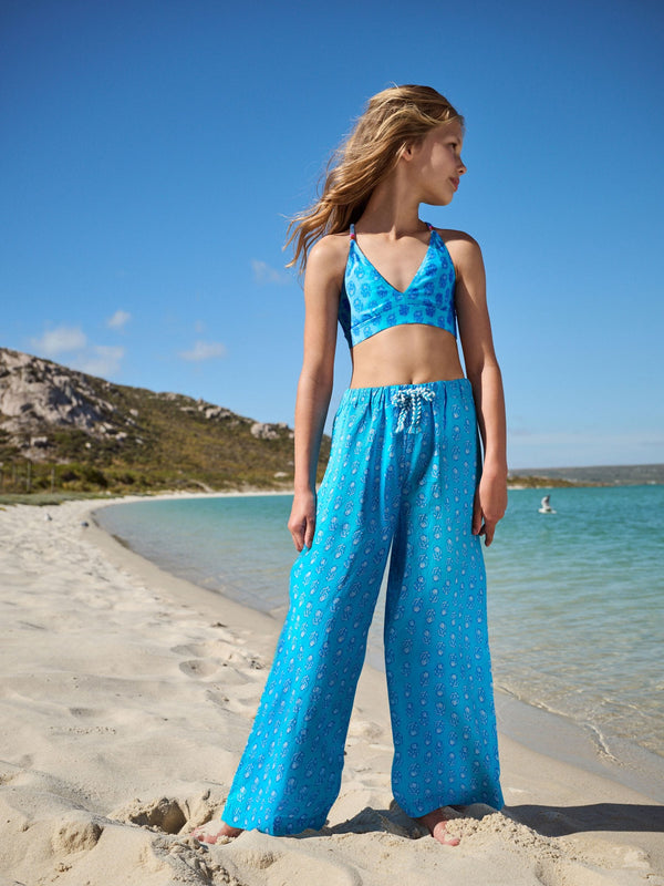 Blue Printed 100% Cotton Beach Trousers (3-16yrs)