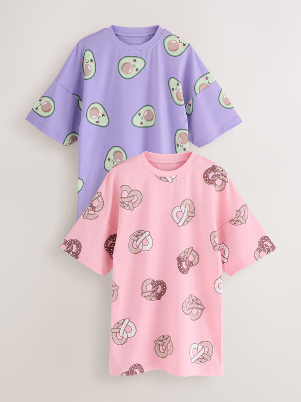 Pink/Purple Avocado Print Nighties 2 Pack (3-16yrs)