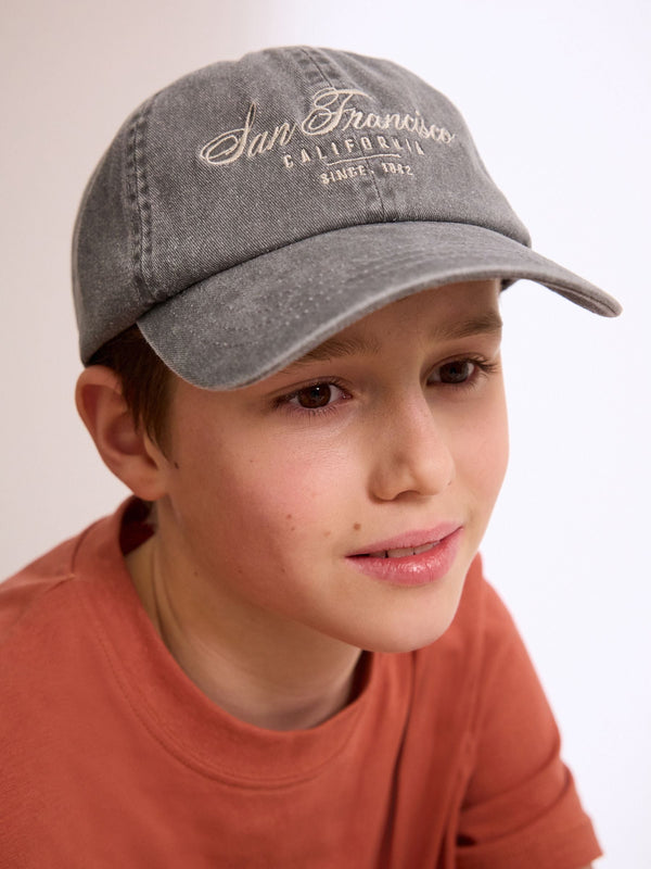 Washed Charcoal Grey 100% Cotton Baseball Cap Hat (3mths-16yrs)