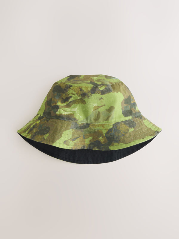 Camouflage/Black 100% Cotton Reversible Bucket Hat (1-16yrs)