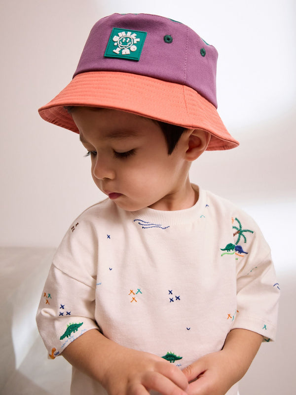 Purple/Blush 100% Cotton Colourblock Bucket Hat (3mths-10yrs)