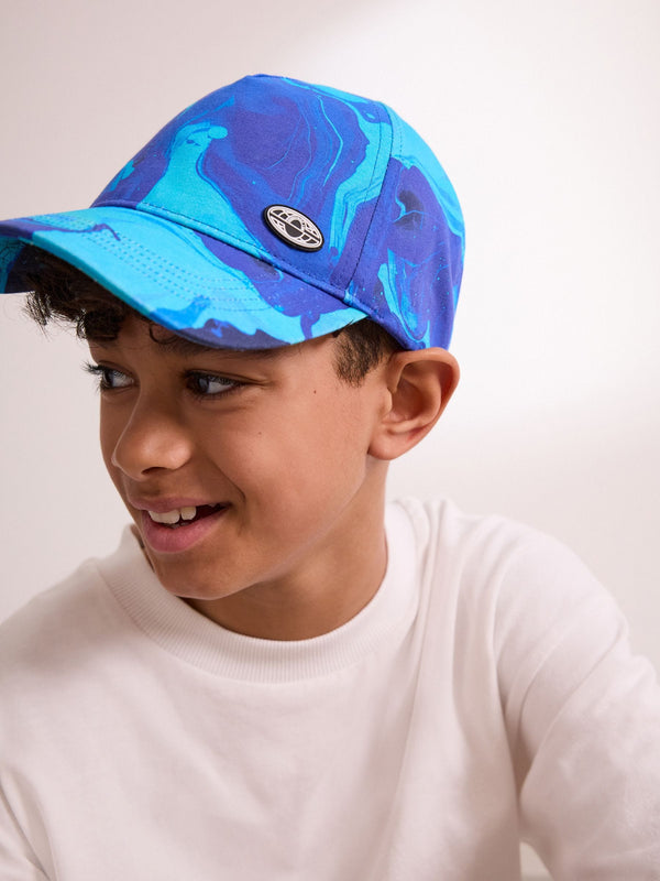Blue Marble Print 100% Cotton Baseball Cap Hat (1-16yrs)