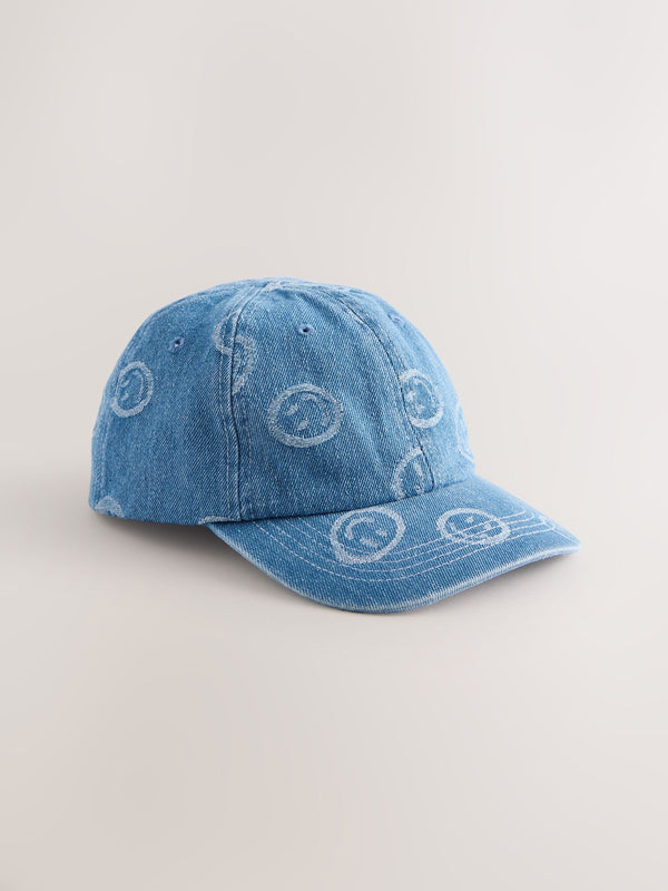 Denim Happy Face 100% Cotton Baseball Cap Hat (3mths-16yrs)