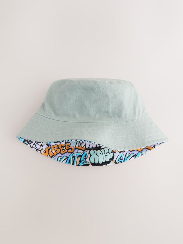 Skull Grafitti Print 100% Cotton Reversible Bucket Hat (1-16yrs)