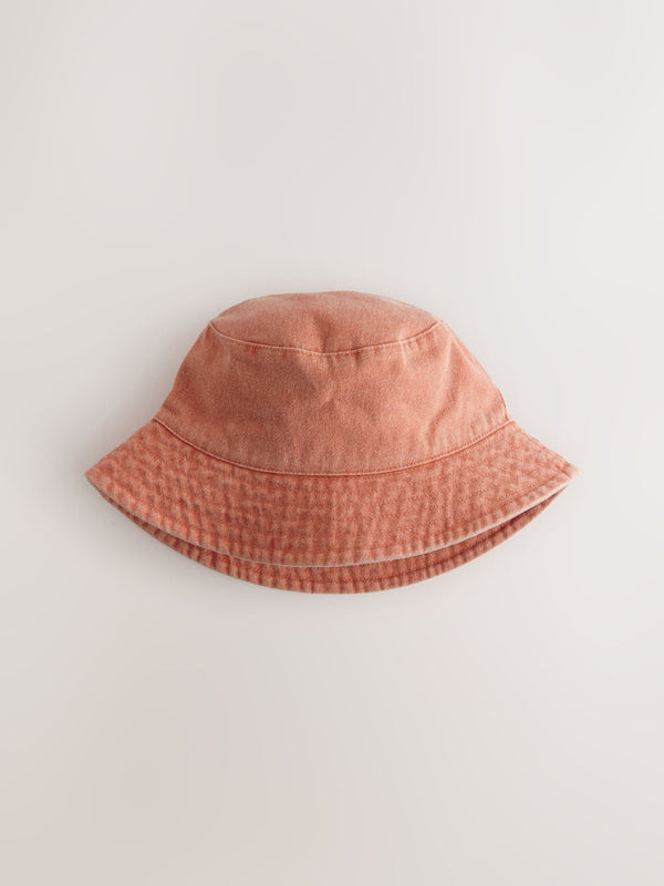 Orange 100% Cotton  Washed Bucket Hat (3mths-16yrs)