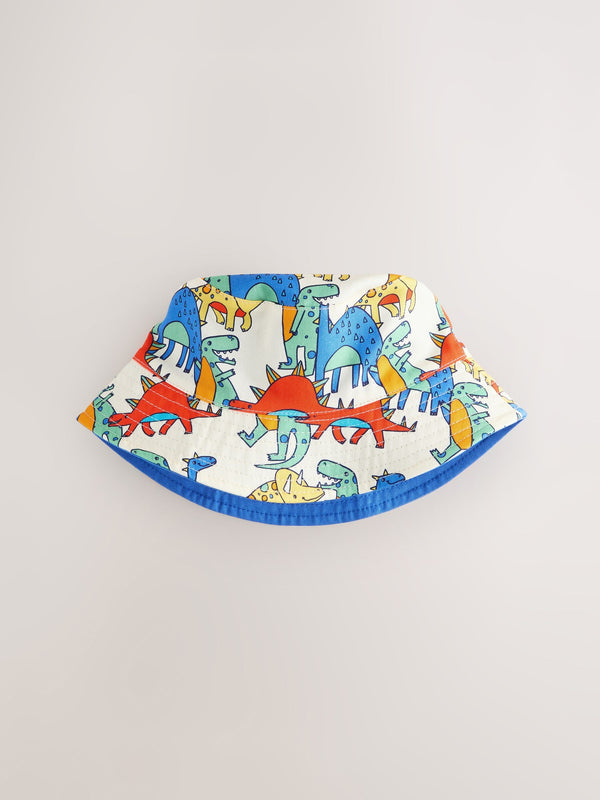 Multi Dinosaur Print Reversible Bucket 100% Cotton Hat (3mths-6yrs)