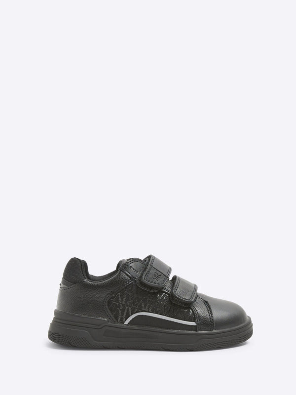 River Island Black Faux Leather Touch Fasten Plim Trainers