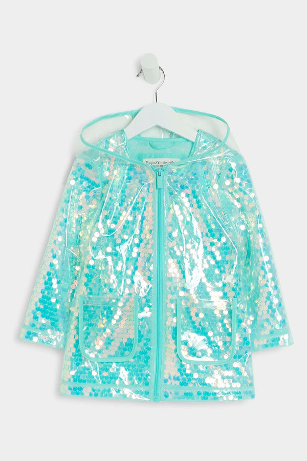 River Island Blue Girls Sequin Raincoat