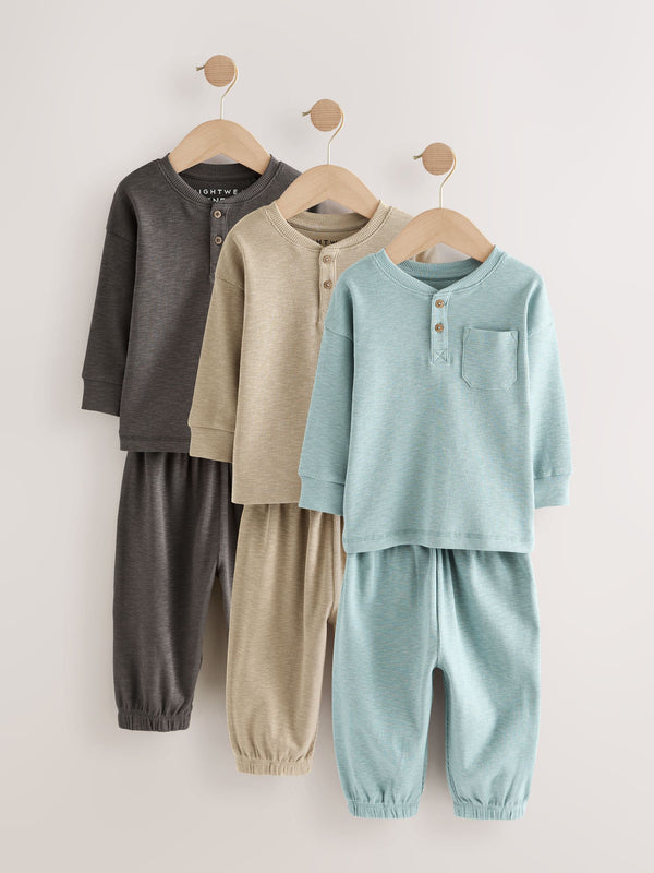Black/Grey Ribbed Grandad Oversized Pyjamas 3 Pack (9mths-12yrs)