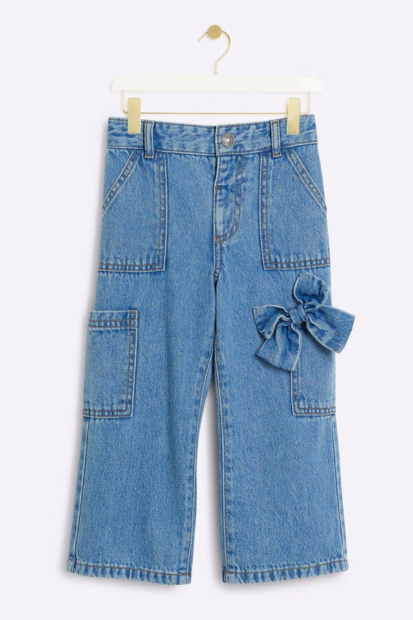 River Island Blue Girls BOWS  Carpenter Straight 100% Cotton Jeans