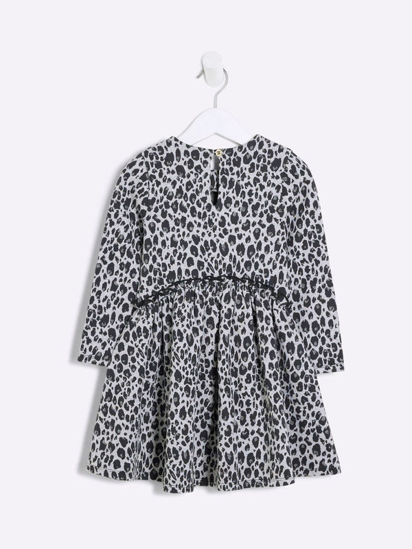 River Island Grey Girls Leopard Print Smock 100% Cotton Dress