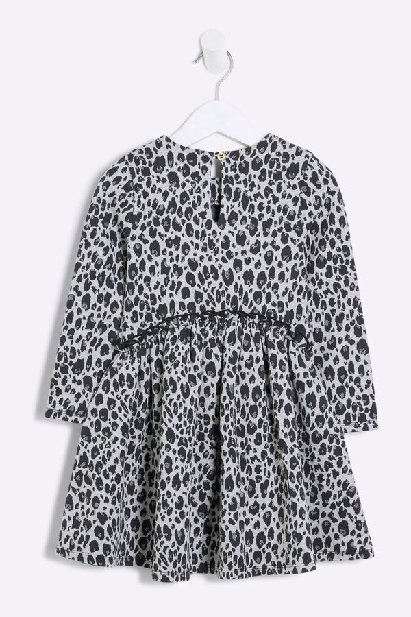 River Island Grey Girls Leopard Print Smock 100% Cotton Dress