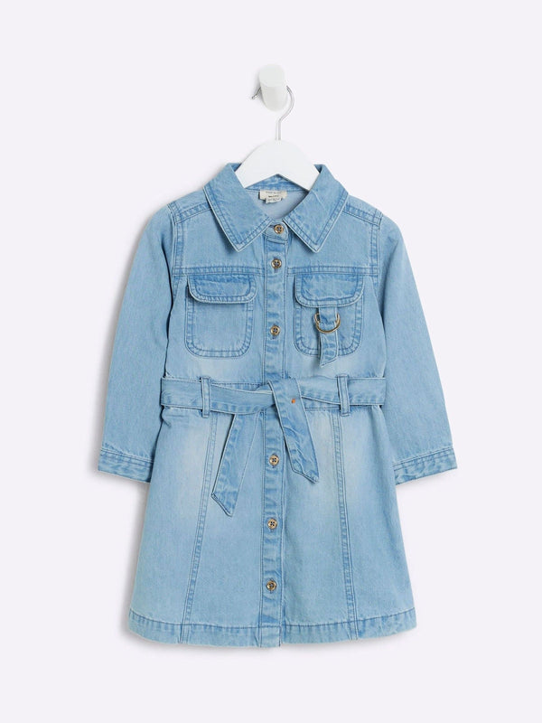 River Island Blue Girls Denim 100% Cotton Shirt Dress