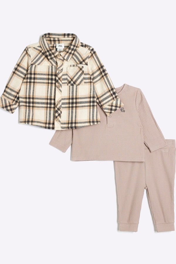 River Island Brown River Island Baby Boys Check Shirt Set