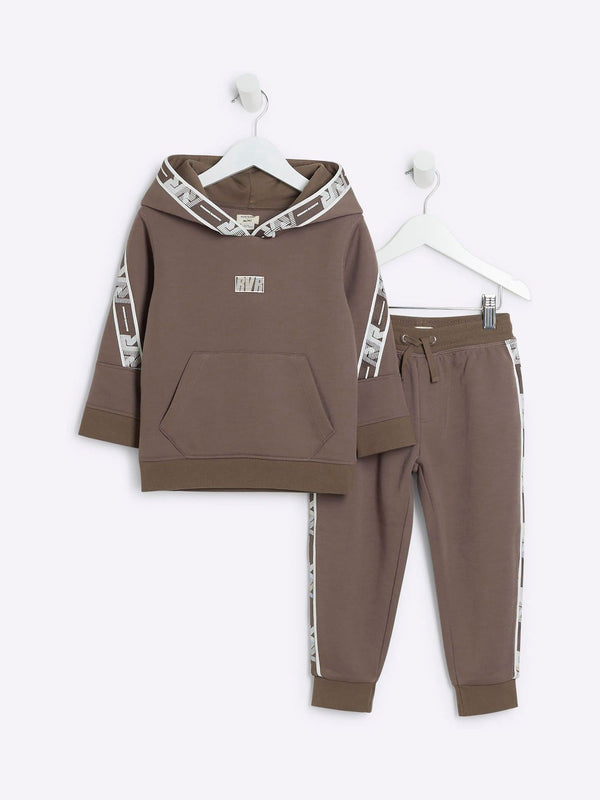 River Island Brown Regular Fit Boys Sporty Hoodie Jog Set