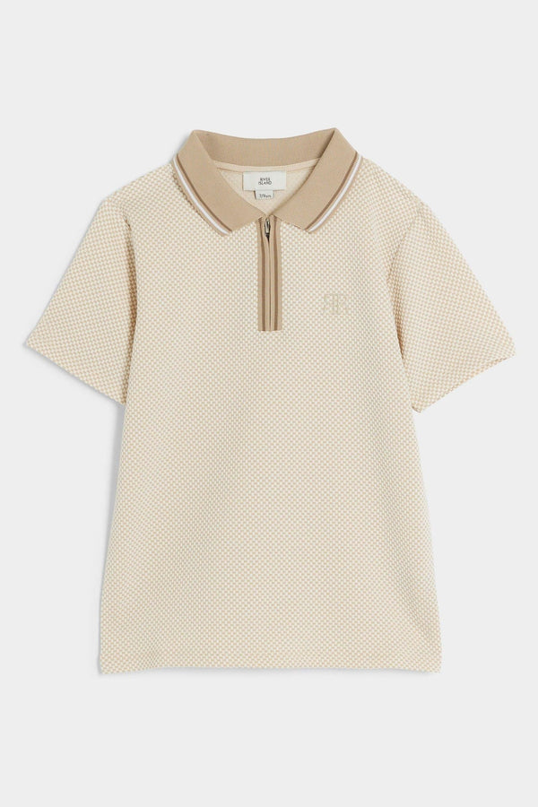 River Island Natural Boys Textured Half Zip Polo Shirt