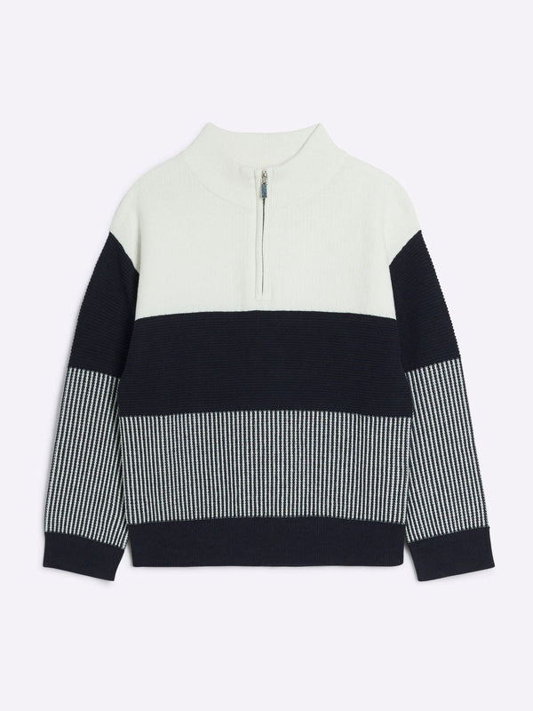 River Island Blue Boys Blocked Quarter Zip 100% Cotton Jumper