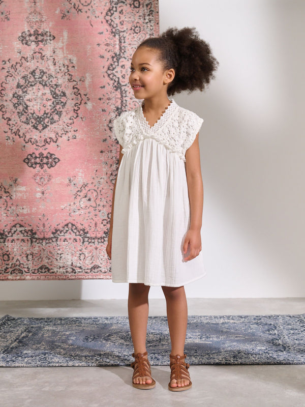 White Crochet Trim Summer Dress (3-16yrs)