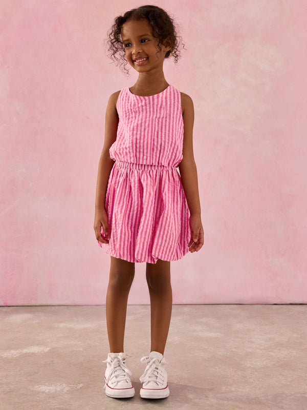Pink Stripe 100% Cotton Blouse And Puffball Skirt Co-ord Set (3-16yrs)