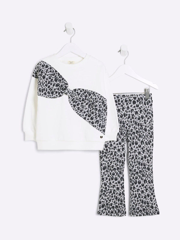 River Island Cream Girls Leopard Print Bow 100% Cotton Sweatshirt
