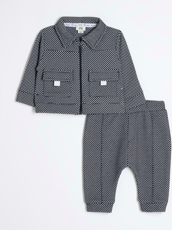 River Island Blue Baby Boys Smart Jacquard 100% Cotton Jacket Set