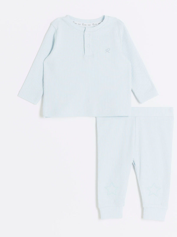 River Island Blue Baby Boys Grandad Rib Top and Leggings Set