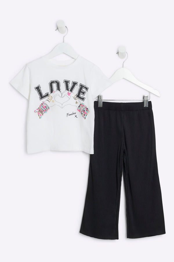 River Island White Girls Love Bracelet 100% Cotton T-Shirt and Leggings Set