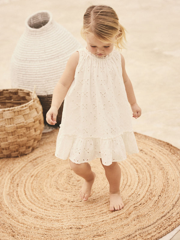 White Sleeveless Broderie Summer Dress (3mths-8yrs)